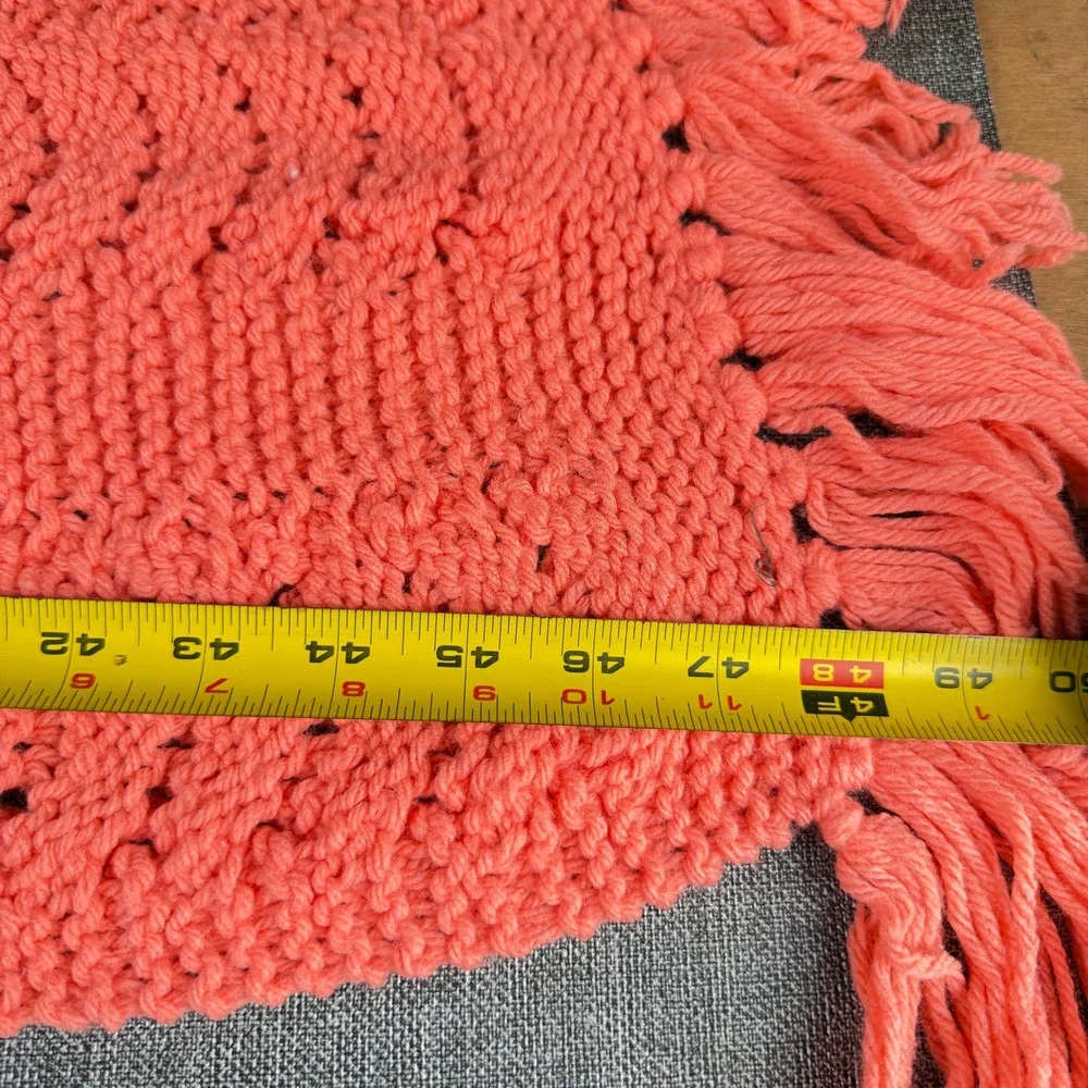 Handmade Crochet Throw Blanket Coral Pink Chevron Fringe 48